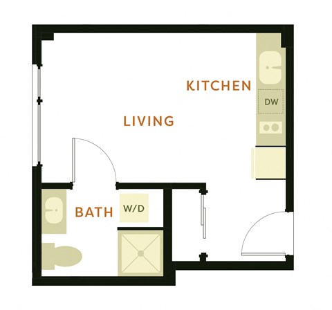Floor plan for studio, 1 bath, 342 sqft